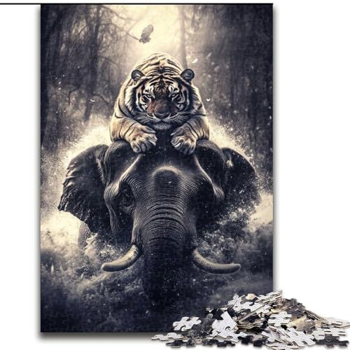 1000-teiliges Puzzle für Erwachsene, Geschenke, Tiger reitet auf einem Elefanten, Lernspiele, Heimdekoration, geeignet für die Schreibtischdekoration (Größe 50x75cm) von NBDSOYEWO