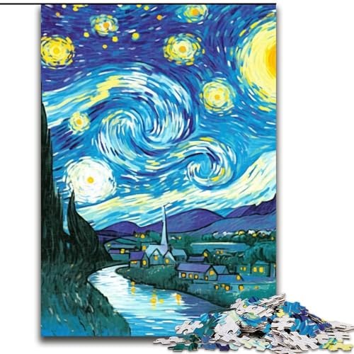 1000-teiliges Puzzle für Erwachsene, Geschenke, Van Gogh-Nachthimmel, Lernspiele, Heimdekoration, geeignet für die Schreibtischdekoration (Größe 26x38cm) von NBDSOYEWO