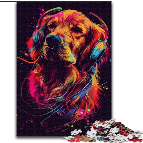 1000-teiliges Puzzle für Erwachsene, Golden Retriever mit Kopfhörern, aus Holz, hochschwieriges Denkspiel für Teenager, 50x75cm, für Heimdekoration, Gehirntraining 1000-teiliges Puzzle für Erwachsene, Golden Retriever mit Kopfhörern, aus Holz, hochschwieriges Denkspiel für Teenager, 50x75cm, für Heimdekoration, Gehirntraining von NBDSOYEWO