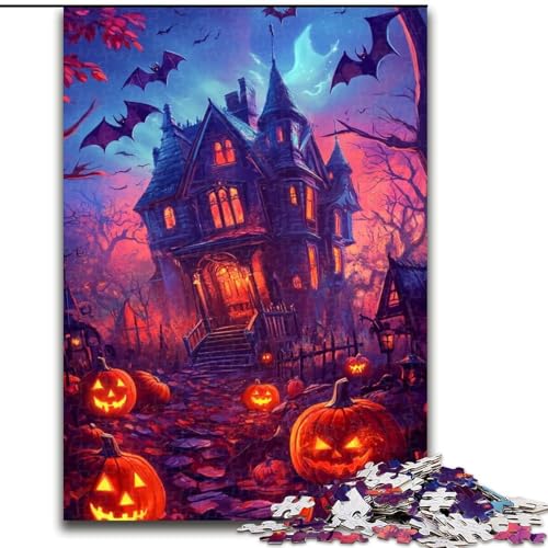 1000-teiliges Puzzle für Erwachsene, Halloween-Schloss, Familienspiel zum Stressabbau, schwierige Herausforderung, EIN Kunstwerk für Kinder ab 14 Jahren (Größe 50x75cm) von NBDSOYEWO