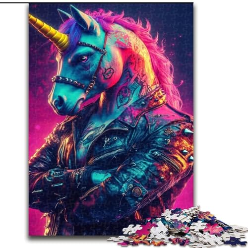 1000-teiliges Puzzle für Erwachsene, Neon-Einhorn, Familienspiel zum Stressabbau, schwierige Herausforderung, EIN Kunstwerk für Kinder ab 14 Jahren (Größe 26x38cm) von NBDSOYEWO