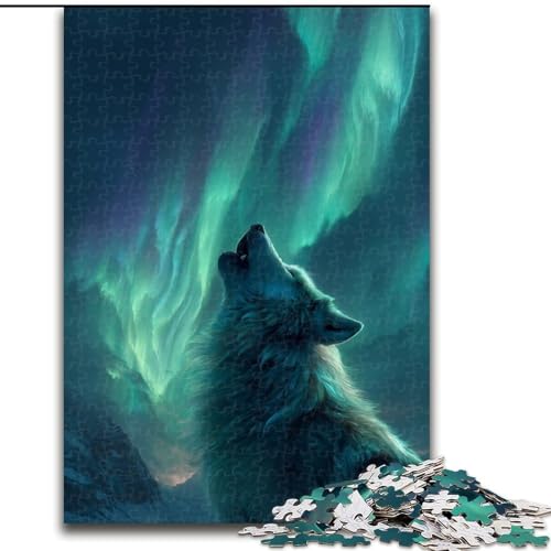 1000-teiliges Puzzle für Erwachsene Wolf Under The Aurora, Familienspiel zum Stressabbau, schwierige Herausforderung, EIN Kunstwerk für Kinder ab 14 Jahren (Größe 50x75cm) von NBDSOYEWO