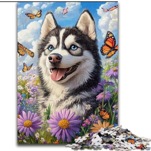 1000-teiliges Puzzle für Erwachsene und Jugendliche, Blumen-Husky, Spielzeug, Lernspiele, Stressabbau, Eltern-Kind-Interaktion (Größe 26x38cm) von NBDSOYEWO