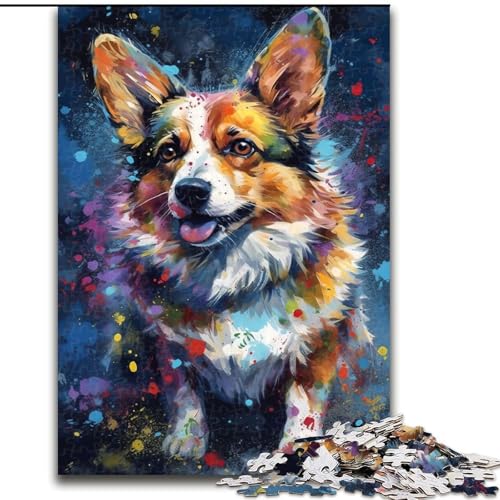 1000-teiliges Puzzle für Erwachsene und Jugendliche, Corgi-Hundemalerei, für Kinder ab 14 Jahren, Heimdekoration als Geschenk für die ganze Familie und Freunde (Größe 26x38cm) von NBDSOYEWO