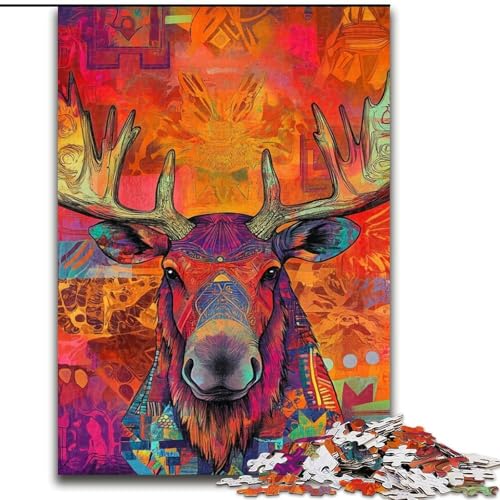 1000-teiliges Puzzle für Erwachsene und Jugendliche, Elchkunst, entspannendes intellektuelles Lernspielzeug, Geburtstagsgeschenk, Geschenke, Wandkunst (Größe 26x38cm) von NBDSOYEWO