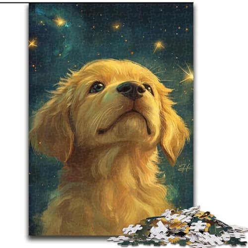 1000-teiliges Puzzle für Erwachsene und Jugendliche, Golden Retriever Baby, dekomprimierendes intellektuelles Lernspielzeug, ganze Familie (Größe 26x38cm) von NBDSOYEWO
