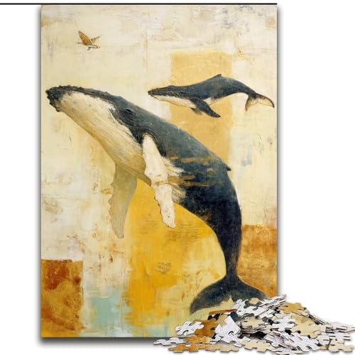 1000-teiliges Puzzle für Erwachsene und Jugendliche, Goldener Wal, Spiele, Spielzeug, Geschenk, einzigartige Geburtstags- und Geschenkideen für Kinder ab 14 Jahren (Größe 26x38cm) von NBDSOYEWO
