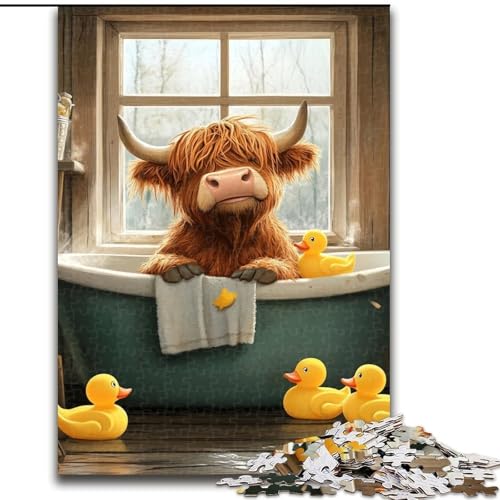 1000-teiliges Puzzle für Erwachsene und Jugendliche, Hochlandkuh im Badezimmer, Spiele, Spielzeug, Geschenk, einzigartige Geburtstags- und Geschenkideen für Kinder ab 14 Jahren (Größe 26x38cm) von NBDSOYEWO
