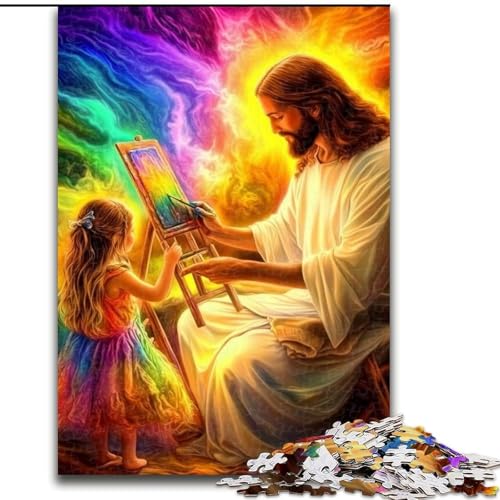 1000-teiliges Puzzle für Erwachsene und Jugendliche, Jesus und das kleine Mädchen, Elefantenspielzeug, Denkspiel, Geburtstagsgeschenk, Geschenke, Wandkunst für Kinder ab 14 Jahren (Größe 26x38cm) von NBDSOYEWO
