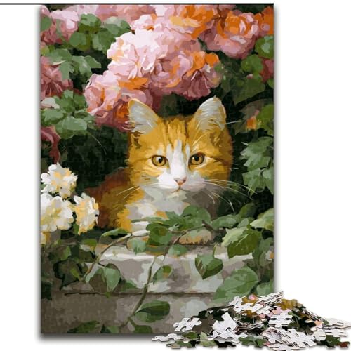 1000-teiliges Puzzle für Erwachsene und Jugendliche, Katze im Garten, Spiele, Spielzeug, Geschenk, einzigartige Geburtstags- und Geschenkideen für Kinder ab 14 Jahren (Größe 26x38cm) von NBDSOYEWO