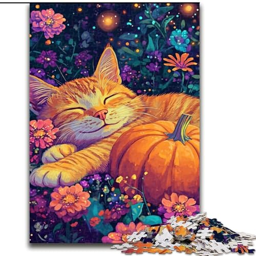 1000-teiliges Puzzle für Erwachsene und Jugendliche, Katze schläft auf Kürbis, Elefantenspielzeug, Denkspiel, Geburtstagsgeschenk, Geschenke, Wandkunst für Kinder ab 14 Jahren (Größe 26x38cm) von NBDSOYEWO