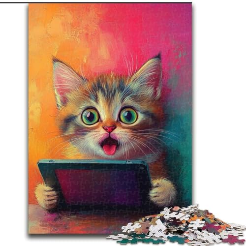 1000-teiliges Puzzle für Erwachsene und Jugendliche, Katze spielt Computer, Spiele, Spielzeug, Geschenk, einzigartige Geburtstags- und Geschenkideen für Kinder ab 14 Jahren (Größe 26x38cm) von NBDSOYEWO