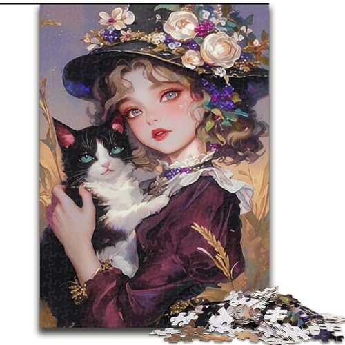 1000-teiliges Puzzle für Erwachsene und Jugendliche, Mädchen und Katze, Elefantenspielzeug, Denkspiel, Geburtstagsgeschenk, Geschenke, Wandkunst für Kinder ab 14 Jahren (Größe 26x38cm) von NBDSOYEWO
