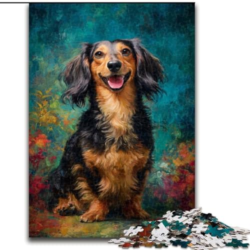 1000-teiliges Puzzle für Erwachsene und Jugendliche, Ölgemälde mit Dackel, Spiele, Spielzeug, Geschenk, einzigartige Geburtstags- und Geschenkideen für Kinder ab 14 Jahren (Größe 26x38cm) von NBDSOYEWO