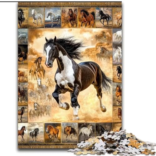 1000-teiliges Puzzle für Erwachsene und Jugendliche, Pferdecollage, Spiele, Spielzeug, Geschenk, einzigartige Geburtstags- und Geschenkideen für Kinder ab 14 Jahren (Größe 50x75cm) von NBDSOYEWO