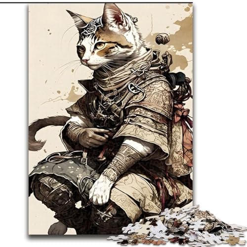 1000-teiliges Puzzle für Erwachsene und Jugendliche, Samurai-Katze, Familienunterhaltungsspielzeug, ganze Familie, ab 14 Jahren (Größe 26x38cm) von NBDSOYEWO