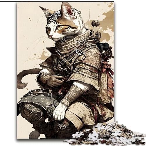 1000-teiliges Puzzle für Erwachsene und Jugendliche, Samurai-Katze, Spiele, Spielzeug, Geschenk, einzigartige Geburtstags- und Geschenkideen für Kinder ab 14 Jahren (Größe 50x75cm) von NBDSOYEWO