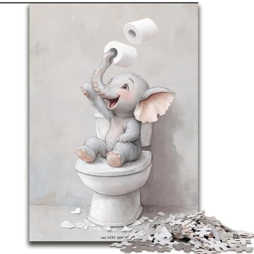 1000-teiliges Puzzle für Erwachsene und Jugendliche,Elefant spielt mit Toilettenpapier,Elefantenspielzeug,Denkspiel,Geburtstagsgeschenk,Geschenke,Wandkunst für Kinder ab 14 Jahren (Größe 50x75cm) von NBDSOYEWO