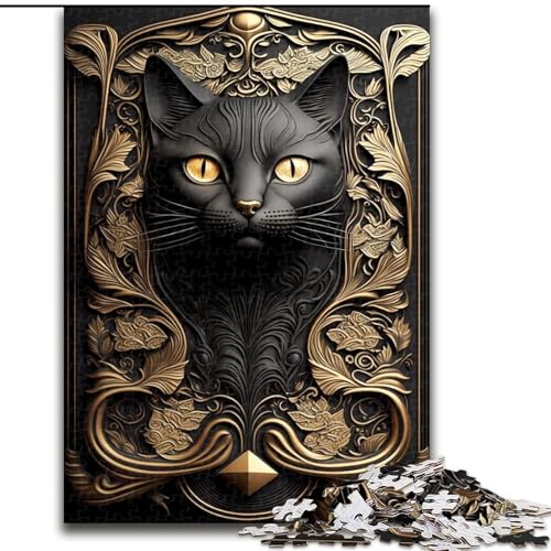 1000-teiliges Puzzle für Erwachsene und Jugendliche,Schwarze Katze,goldenes Art-Deco-Spiel,Elefantenspielzeug,intellektuelles Spiel,Geburtstagsgeschenk,Geschenke,Wandkunst für Kinder ab 14 Jahren von NBDSOYEWO