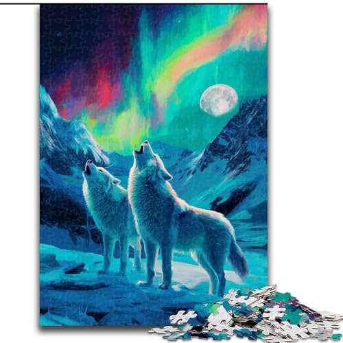 1000-teiliges Puzzle für Erwachsene und Jugendliche Wolf unter der Aurora, Familienunterhaltungsspielzeug ganze Familie ab 14 Jahren (Größe 50x75cm) von NBDSOYEWO