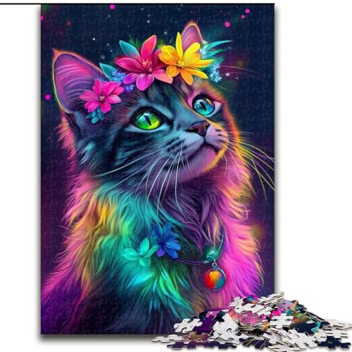 1000-teiliges Puzzle für Erwachsene und Teenager, Blumen und Katzen, Lernspiele, Heimdekoration, geeignet für die Schreibtischdekoration (Größe 26x38cm) von NBDSOYEWO
