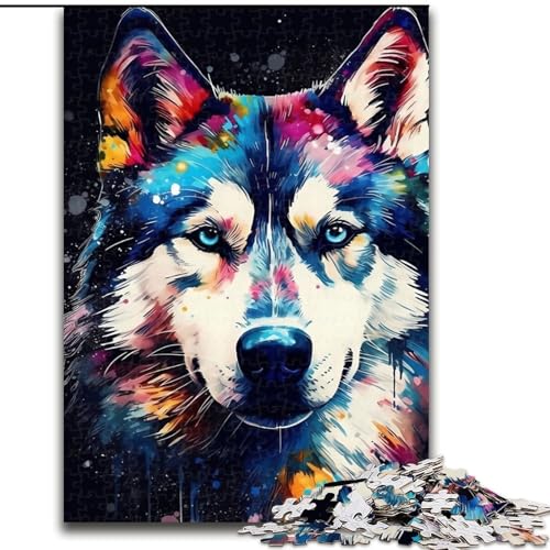 1000-teiliges Puzzle für Erwachsene und Teenager, Husky, bunt, Lernspiele, Heimdekoration, geeignet als Schreibtischdekoration (Größe 26x38cm) von NBDSOYEWO