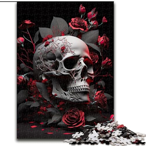 1000-teiliges Puzzle für Teenager, Geschenke, roter Rosenschädel, Lernspiele, Heimdekoration, geeignet für die Schreibtischdekoration (Größe 26x38cm) von NBDSOYEWO