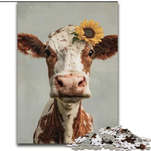 1000-teiliges Puzzle für Teenager, Milchkuh, Familienspiel zum Stressabbau, schwierige Herausforderung, stärkt die Liebe zwischen Paaren (Größe 26x38cm) von NBDSOYEWO