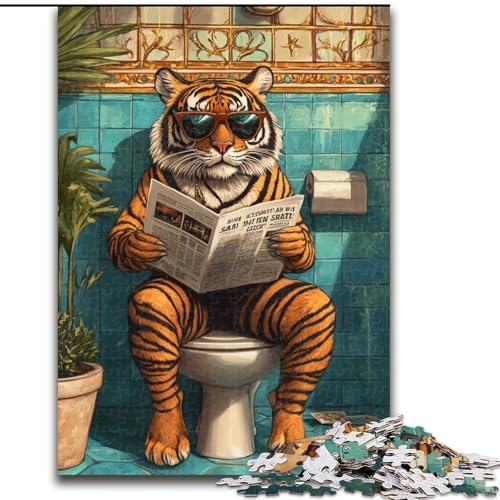 1000-teiliges Puzzle für Teenager, Tiger sitzt auf der Toilette, Analyse und Logik mit vollständig ineinandergreifenden, zufällig geformten Teilen, für Kinder ab 14 Jahren (Größe 26x38cm) von NBDSOYEWO