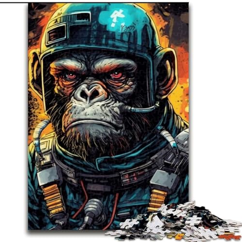 1000-teiliges Puzzle für Teenager, Weltraum-Schimpanse, Familienspiel zum Stressabbau, schwierige Herausforderung, stärkt die Liebe zwischen Paaren (Größe 26x38cm) von NBDSOYEWO