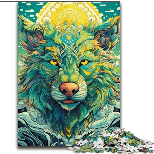 Puzzle 1000 Teile, Grüner Wolf, aus Holz, perfekte Dekoration für Zuhause oder das Büro, 50x75cm, DIY-Dekoration, anspruchsvolle Puzzle 1000 Teile, Grüner Wolf, aus Holz, perfekte Dekoration für Zuhause oder das Büro, 50x75cm, DIY-Dekoration, anspruchsvolle von NBDSOYEWO