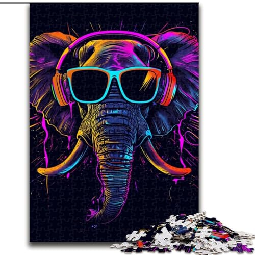 Puzzle 1000 Teile Elefant mit Kopfhörern. Anspruchsvolles Denkspiel für Teenager, perfekt als Heimdekoration oder Geschenk (Größe: 26x38cm) von NBDSOYEWO