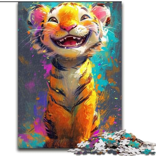 Puzzle 1000 Teile Lächelndes Tigerbaby, anspruchsvolles Denkspiel für Teenager, perfekt als Heimdekoration oder Geschenk (Größe: 26x38cm) von NBDSOYEWO