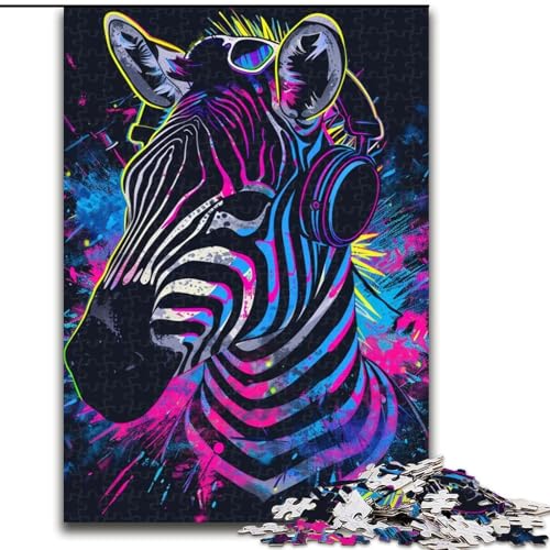 Puzzle 1000 Teile Zebra mit Kopfhörern. Anspruchsvolles Denkspiel für Teenager, perfekt als Heimdekoration oder Geschenk (Größe: 26x38cm) von NBDSOYEWO