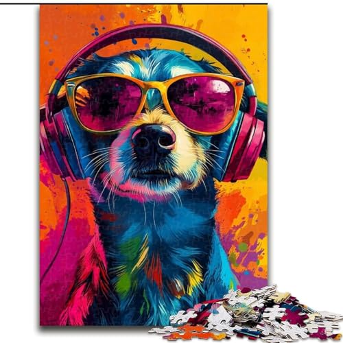 Puzzle 1000 Teile für Erwachsene, Hund mit Kopfhörern, Stressabbau, schwierige Herausforderung, Wichtelgeschenke für Kinder ab 14 Jahren (Größe 50x75cm) von NBDSOYEWO