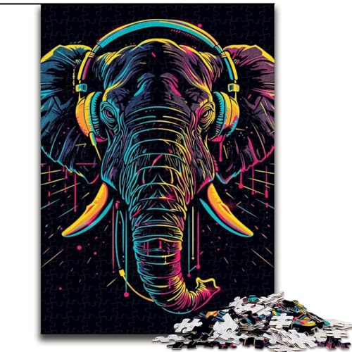 Puzzle 1000 Teile für Erwachsene Elefant mit Kopfhörern Puzzle Herausforderndes Denkspiel für Teenager, Spaß für den Familienspieleabend (Größe: 26x38cm) von NBDSOYEWO