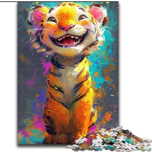 Puzzle 1000 Teile für Erwachsene Lächelnder Babytiger aus Holz, Hochschwieriges Denkspiel für Teenager 50x75cm Herausfordernd & Unterhaltsam, Familienaktivität von NBDSOYEWO
