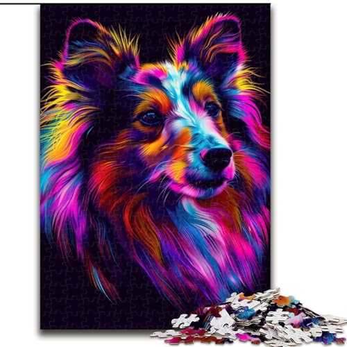 Puzzle 1000 Teile für Erwachsene Shetland Sheepdog aus Holz, lustiges Geschenk und Aktivität für zu Hause, 50x75cm, für interaktives Familienspiel von NBDSOYEWO