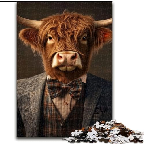 Puzzle 1000 Teile für Jugendliche, Hochlandrinder in Anzügen, für Kinder ab 14 Jahren, Lernspiel, Herausforderung, Spielzeug, Geschenk zum Geburtstag (Größe 50x75cm) von NBDSOYEWO