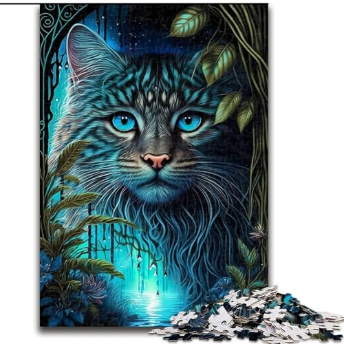 Puzzle 1000 Teile für Teenager, Blauäugige Katze im Dschungel, für Kinder ab 14 Jahren, Lernspiel, Herausforderung, Spielzeug, Geschenk zum Geburtstag (Größe 50x75cm) von NBDSOYEWO