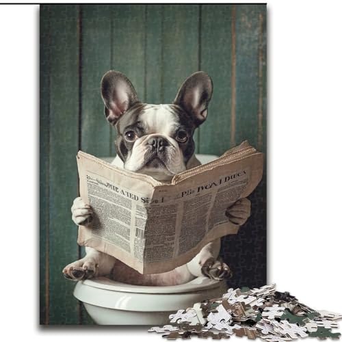 Puzzle 1000 Teile für Teenager, Bulldogge auf der Toilette, Spielzeug, Denkspiel, stärkt die Liebe zwischen Paaren, für Kinder ab 14 Jahren (Größe 50x75cm) von NBDSOYEWO