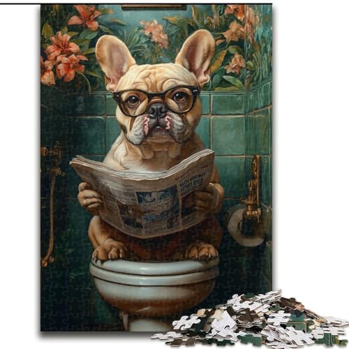 Puzzle 1000 Teile für Teenager, Bulldogge auf der Toilette, Spielzeug, Denkspiel, stärkt die Liebe zwischen Paaren, für Kinder ab 14 Jahren (Größe 50x75cm) von NBDSOYEWO
