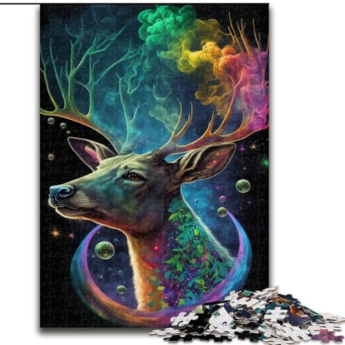 Puzzle 1000 Teile für Teenager, Cosmic Trippy Deer, für Kinder ab 14 Jahren, Lernspiel, Herausforderung, Spielzeug, Geschenk zum Geburtstag (Größe 26x38cm) von NBDSOYEWO