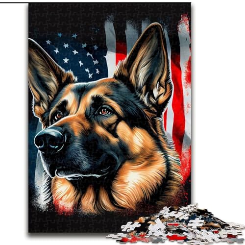 Puzzle 1000 Teile für Teenager, Deutscher Schäferhund, USA-Flagge, für Kinder ab 14 Jahren, Lernspiel, Herausforderung, Spielzeug, Geschenk zum Geburtstag (Größe 26x38cm) von NBDSOYEWO