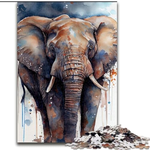 Puzzle 1000 Teile für Teenager, Elefanten-Aquarell, für Kinder ab 14 Jahren, Lernspiel, Herausforderung, Spielzeug, Geschenk zum Geburtstag (Größe 50x75cm) von NBDSOYEWO