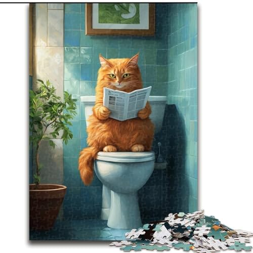 Puzzle 1000 Teile für Teenager, Geschenke Orange Katze auf der Toilette, Spielzeug, Denkspiel, stärkt die Liebe zwischen Paaren, für Kinder ab 14 Jahren (Größe 26x38cm) von NBDSOYEWO