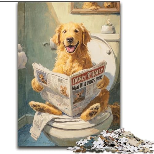 Puzzle 1000 Teile für Teenager, Golden Retriever auf der Toilette, für Kinder ab 14 Jahren, Lernspiel, Herausforderung, Spielzeug, Geschenk zum Geburtstag (Größe 26x38cm) von NBDSOYEWO