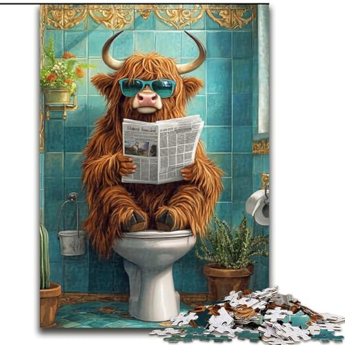 Puzzle 1000 Teile für Teenager, Hochlandkuh auf der Toilette, für Kinder ab 14 Jahren, Lernspiel, Herausforderung, Spielzeug, Geschenk zum Geburtstag (Größe 50x75cm) von NBDSOYEWO
