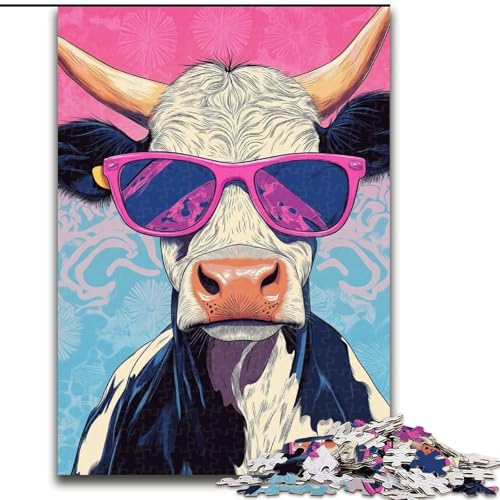 Puzzle 1000 Teile für Teenager, Kuh mit Sonnenbrille, Spielzeug, Denkspiel, stärkt die Liebe zwischen Paaren, für Kinder ab 14 Jahren (Größe 50x75cm) von NBDSOYEWO