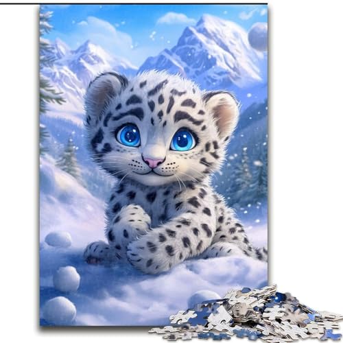 Puzzle 1000 Teile für Teenager, Schneeleopardenbaby, Spielzeug, Denkspiel, stärkt die Liebe zwischen Paaren, für Kinder ab 14 Jahren (Größe 50x75cm) von NBDSOYEWO